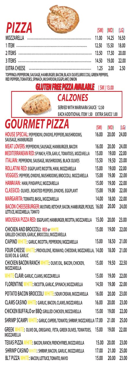Family Pizza Restaurant menu page 2